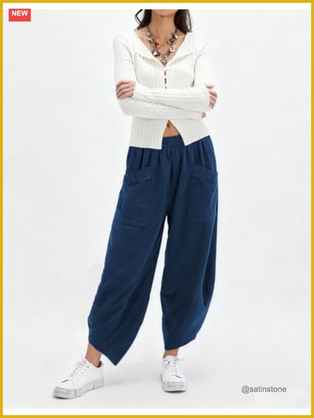 Corduroy Wide Leg Barrel Pants High Rise Elastic Waist Casual Trousers Pockets - Picture 2 of 6